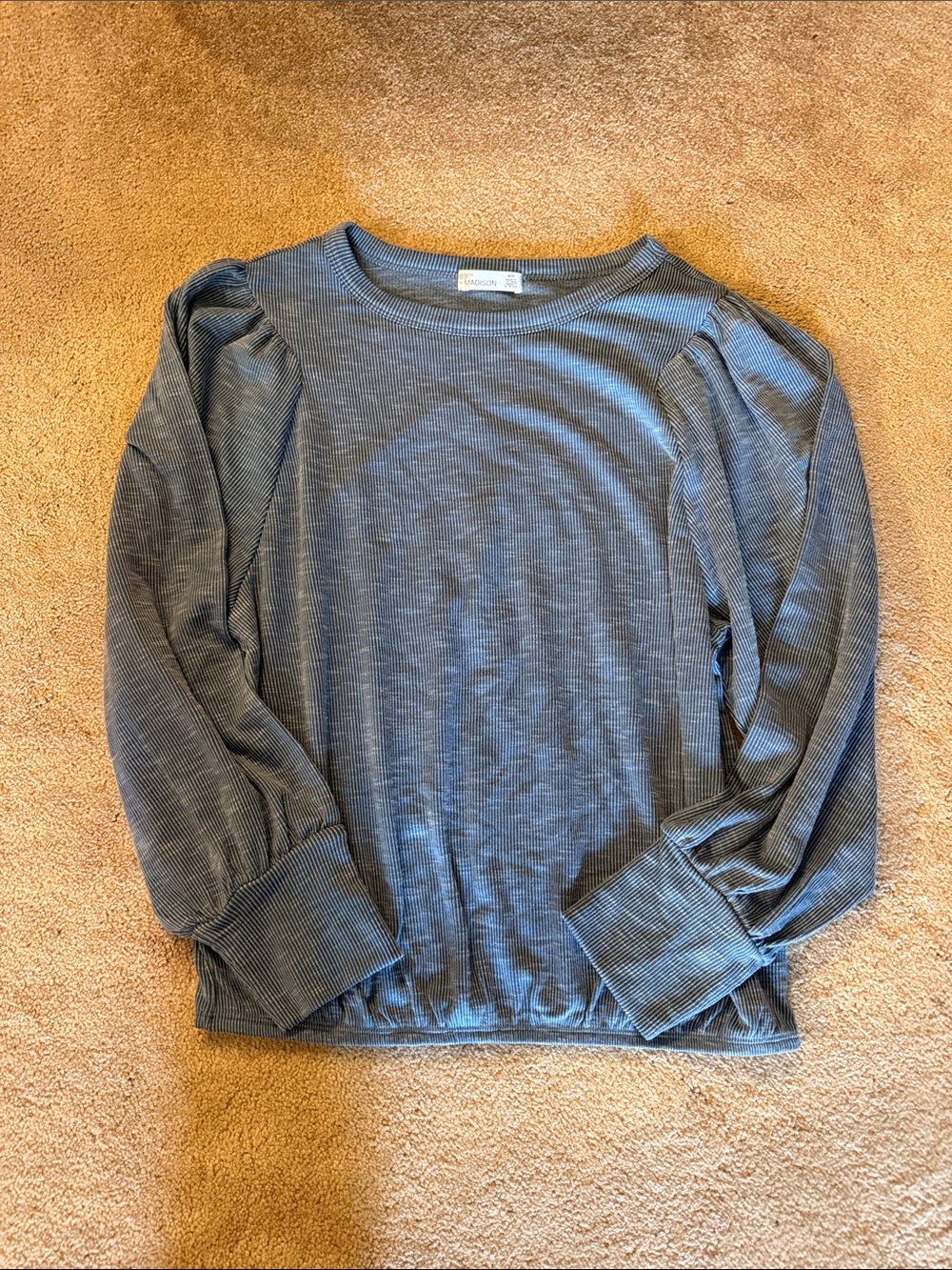 89th & Madison Ribbed Puff-Sleeve Top - Slate Blue